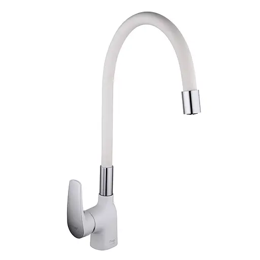 F4453-03 Змішувач для кухні гнучкий гусак U гайка білий/хром Ø40 Frap 1/10 Білий - фото 1