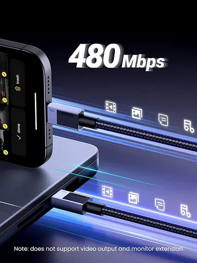 Кабель Ugreen USB 2.0 Type-C M-M, 3 м, 100W (480Mbps）Сірий, L512 - фото 5