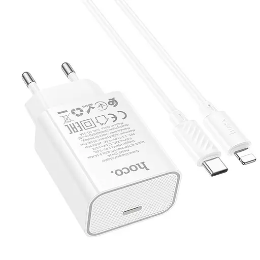 МЗП Hoco C143A Benefit PD20W (1USB-C) + кабель Type-C to Lightning White - фото 3