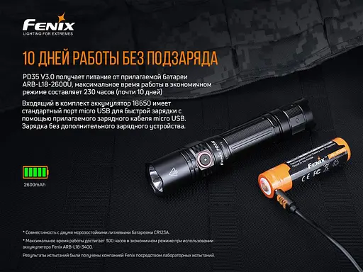 Тактичний ручний ліхтарик Fenix PD35 V3.0 1700лм Micro-USB (Чорний) - фото 10