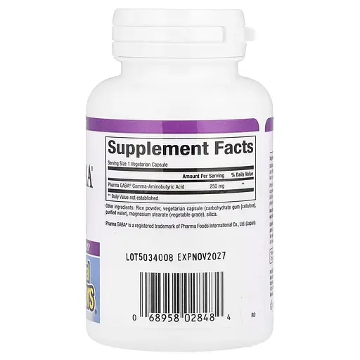 Гамма-аміномасляна кислота Natural Factors Stress-Relax Pharma GABA 250 mg, 60 вегакапсул для покращення сну - фото 2