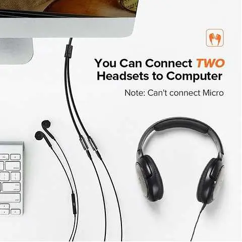 Аудіокабель UGREEN AV134 3.5mm Male to 2 Female Audio Cable 20cm (Black) (UGR-20816) - фото 3