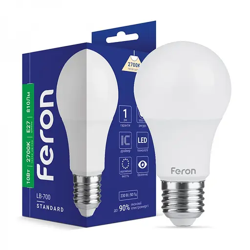 Лампа свiтлодiодна Feron LB-700 A60 230V 10 Вт  E27 2700K (40010)