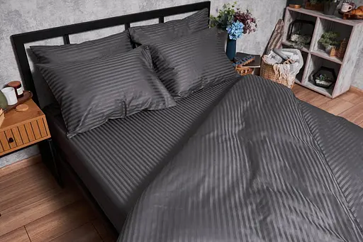 Комплект постельного белья Moon&Star Satin Stripe Stripe Black полуторный 143х210 наволочки 2х40х60 - фото 4