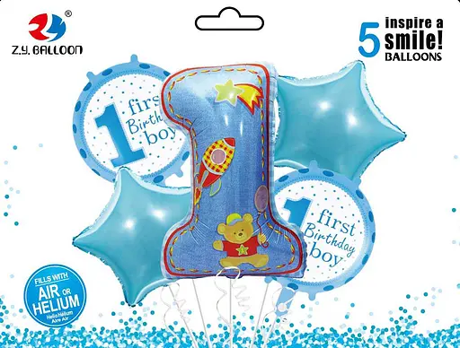 Набор фольгированных шаров First Birthday-Boy, 5 шт. (1 шт. 80 см + 4 шт. 45 см)