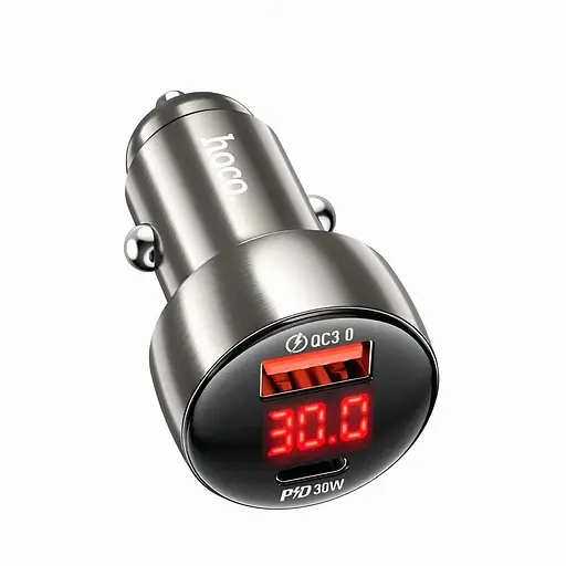 Автомобильное зарядное устройство Hoco Z50 PD48W + QC3.0 USB + Type-C серый