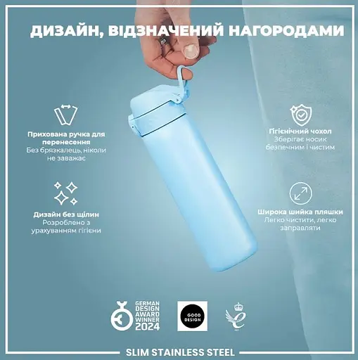 Пляшка для води ION8 металева 600 мл Stainless Steel Alaskan Blue (I8SS600ABLU2) - фото 4