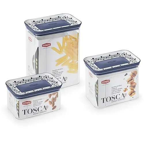 Набор из 3-х прямоуголь.герм.емкостей TOSCA бело-синий(0,7л+1,2л+2,2л) (55684)