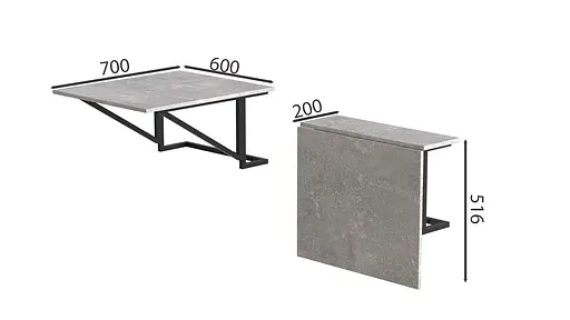 Стіл розкладний Олександр 7 Ferrum-decor 750x600x700 Чорний метал ДСП Бетон 16 мм (FRD-104898) - фото 5