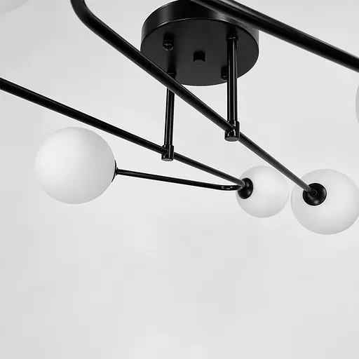 Стельова люстра в чорному корпусі з вигнутими ріжками на 6 ламп | Арт. YQ 317/6 BK+WT | Line F - фото 3