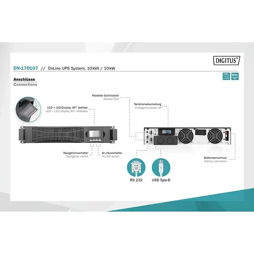 Силовой блок Digitus Power Module, 10kVA/10kW, LCD, Hardwire In/Out, RS232, USB, Rack/Tower - фото 6