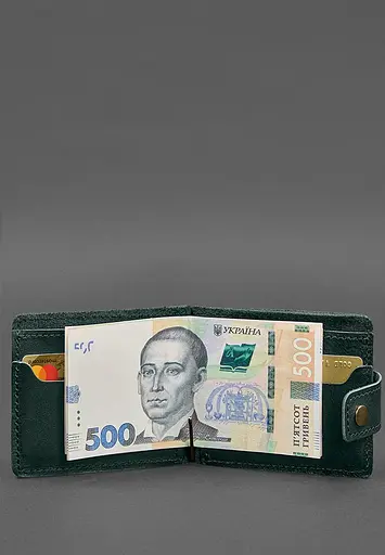 Шкіряне портмоне 13.1 затискач з хлястиком зелений краст - фото 6