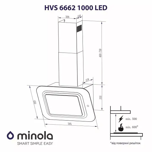 Вытяжка декоративная наклонная Минола HVS 6662 BL/I 1000 LED - фото 11