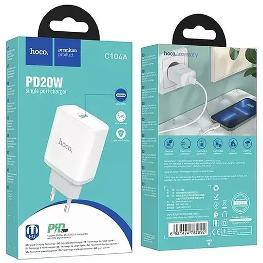 МЗП Hoco C104A PD20W (1USB-C) White - фото 4