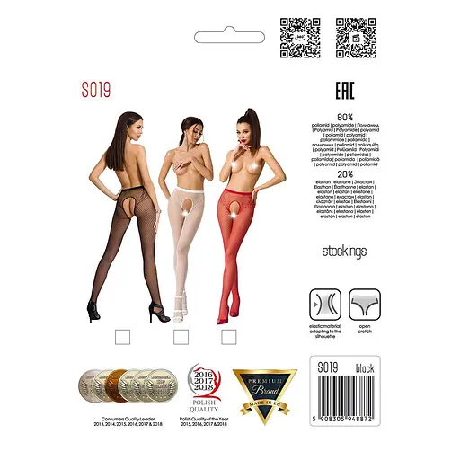 Эротические колготки-бодистокинг Passion S019 red имитация трусиков ажурных с доступом в сеточку S/M/L - фото 5