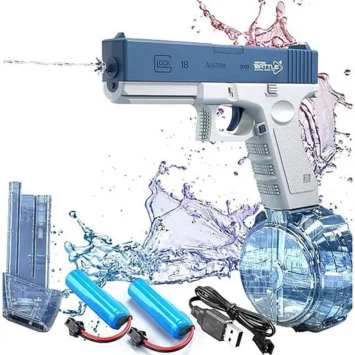 Электрический водяной пистолет высокого давления для детей и взрослых Glock Water Gun синий - фото 1
