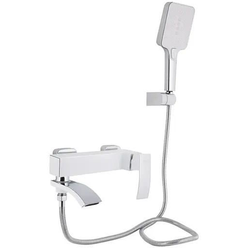 Смеситель для ванной Qtap Swan Cascada, Chrome/White (k35) с душевым гарнитуром QTSWA260CRW45569 - фото 1