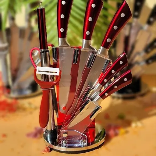 Набор кухонных ножей из нержавеющей стали Edenberg EB-3619 9 предметов красный