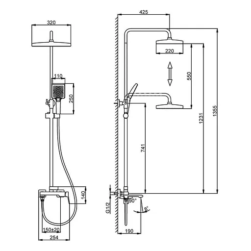 Душова система Frap F2484, Хром - фото 6