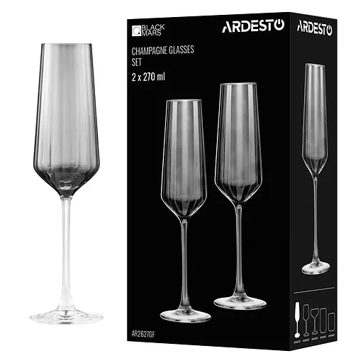 Набір келихів для шампанського Ardesto Black Mars Alcor 270 мл х 2 шт. скло сіре (AR2627GF) - фото 2
