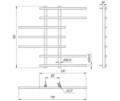 Водяна рушникосушка Mario Симфонія 700x770/160, Хром - фото 2