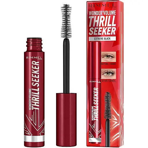 Тушь для ресниц Rimmel Wonder'volume Thrill Seeker Объем и удлинение, тон 001 (Extreme Black), 8 мл - фото 1