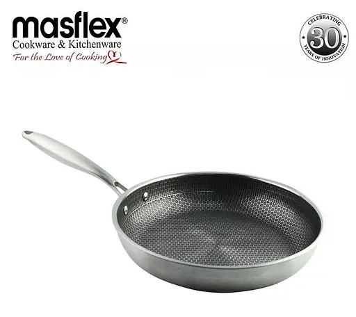 Индукционная сковорода из нержавеющей стали Masflex Honeycomb SS-P30 28 см антипригарное покрытие в виде сот. - фото 3