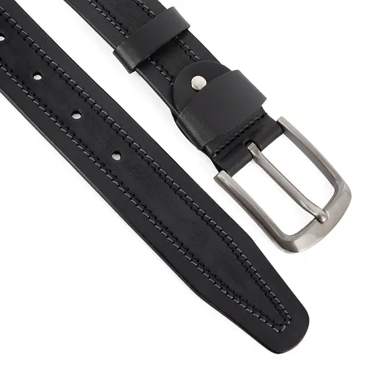 Ремень мужской кожаный батальный SF-403 XXL (145 см) со строчкой черный - фото 2