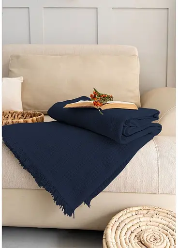 Плед-покрывало Cotton SARRA хлопок темно-синий евро 200х230 см. TC303376073 - фото 2