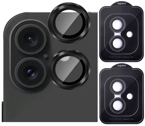 Защитное стекло DK для Apple iPhone 16 Plus на камеру Lens Metal Ring Eagle Eye 018465 black 2 шт. - фото 2