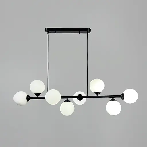 Видовжена чорна люстра на 8 білих плафонів 100х30 см | Line F | Арт. 1548/8L BK - фото 3