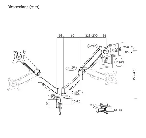 Кронштейн настільний для 2 моніторів Gembird MADA2U01 USB 17-32 дюйми Black - фото 5