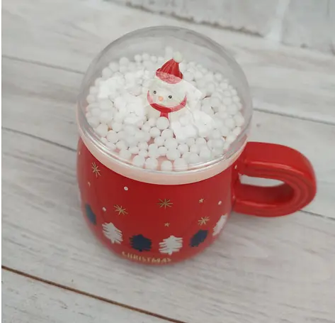 Чашка новогодняя Olens 8030-299-2 Снежный праздник с крышкой керамика 360 мл Красная - фото 4