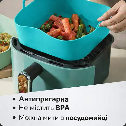 Квадратная плотная силиконовая форма для аэрогриля, духовки и мультипечи с ребристым дном 21.5х21.5 см Бирюзовый 88288 - фото 3