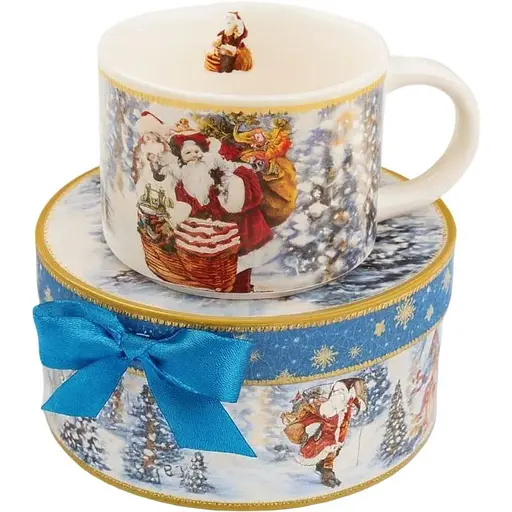 Чашка новорічна R36240 Home Time for gifts керамічна з ложкою в подарунковій коробці 280 мл Біла - фото 1