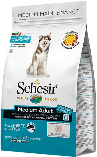 Сухой монопротеиновый корм для собак средних пород Schesir Dog Medium Adult Fish с рыбой 12 кг (8005852161086) - фото 1
