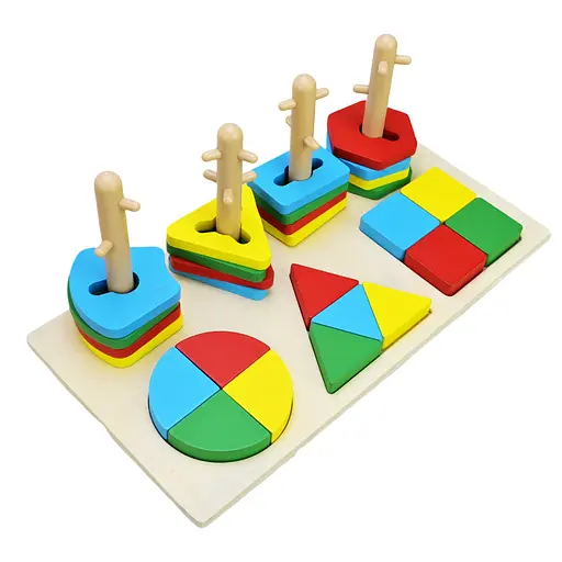 Деревянная игрушка Геометрика, пирамидка-ключ, 32x15.5x11.5 см (в ассортименте)