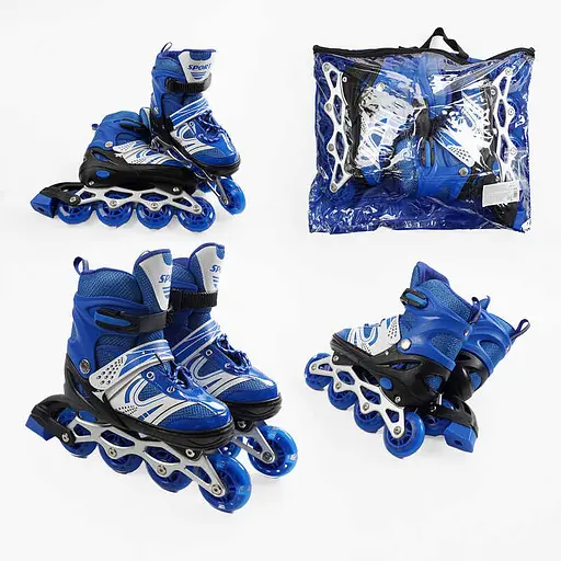 Роликові ковзани, розмір 34-38, PU колеса, устілка 21-24 см, синій, INLINE SKATE, 59038-M