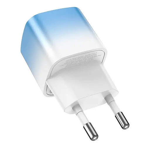 Адаптер сетевой - зарядное устройство Hoco single port charger C101A 1 порт USB-C 20W бело-голубой градиент - фото 3
