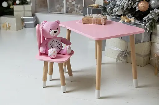 Дитячий прямокутний столик (Рожевий) та стільчик Зайчик (Рожевий) - фото 6