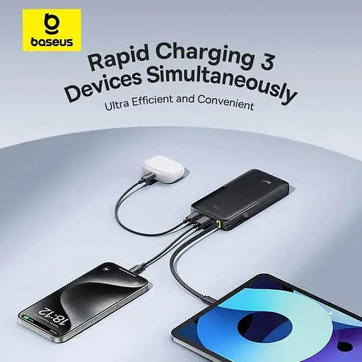 Зовнішній акумулятор із вбудованим кабелем Baseus Bipow 2 Digital Display Built-in USB-C Cable 10000mah - фото 7