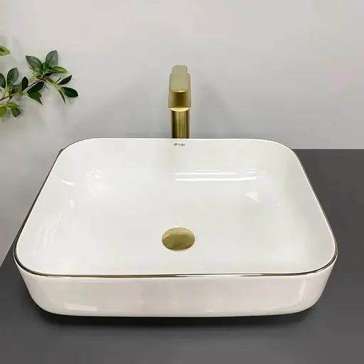 Умивальник VBI Palermo white rose gold Edge накладний VBI-012307, Золотий - фото 1