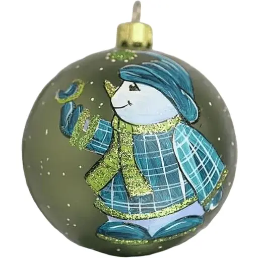 Ялинкова прикраса Санта Шоп Сніговик в синьому з синичкою скло (4820001112351)