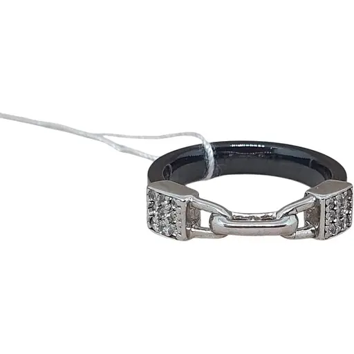 Серебряное кольцо Aurora Замочек с керамикой и фианитами. С1157Ч