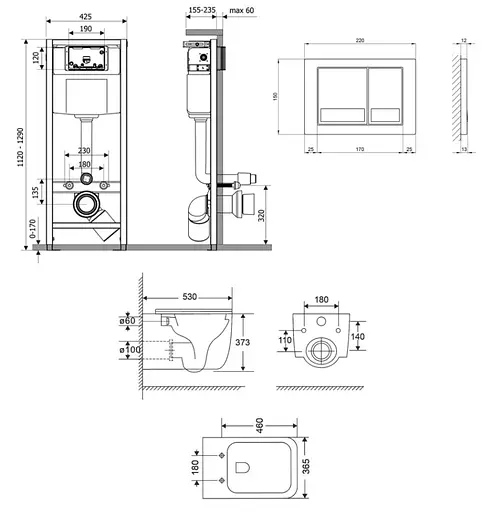 Набір Q-tap Nest 4 в 1 підвісний унітаз Gemini Ultra Quiet 530х365х373 + комплект інсталяції QT2533076EUQMB46172 - фото 2