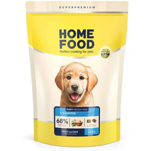 Гипоаллергенный сухой корм для щенков Home Food Puppy Medium/Maxi средних и крупных пород с форелью и рисом 1.6 кг