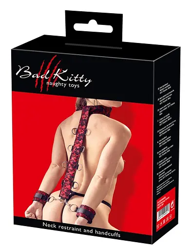 BDSM-набір Bad Kitty Neck Restraint And Handcuffs червоний - фото 5