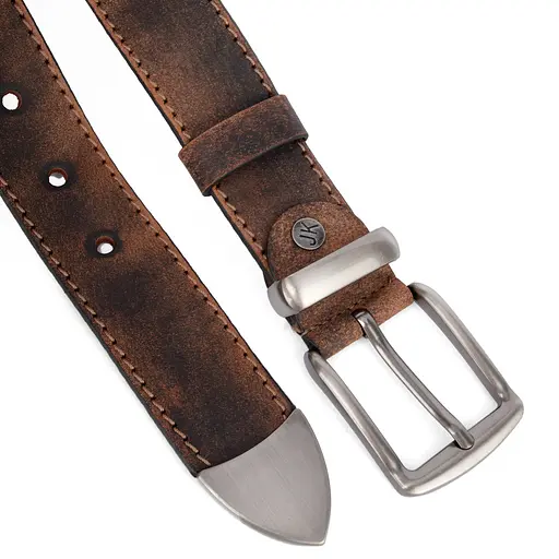 Ремінь чоловічий шкіряний JK-4006 коричневий потертий під джинси (125 см) - фото 3