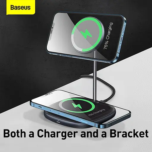 Зарядний пристрій Qi BASEUS Swan 2-in-1 Wireless Magnetic Charging Bracket 20W Max total (WXSW-C01) чорна - фото 6