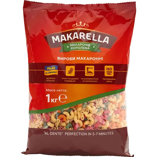 Макаронні вироби Makarella Веселка Ріжки №7, 1 кг - фото 1